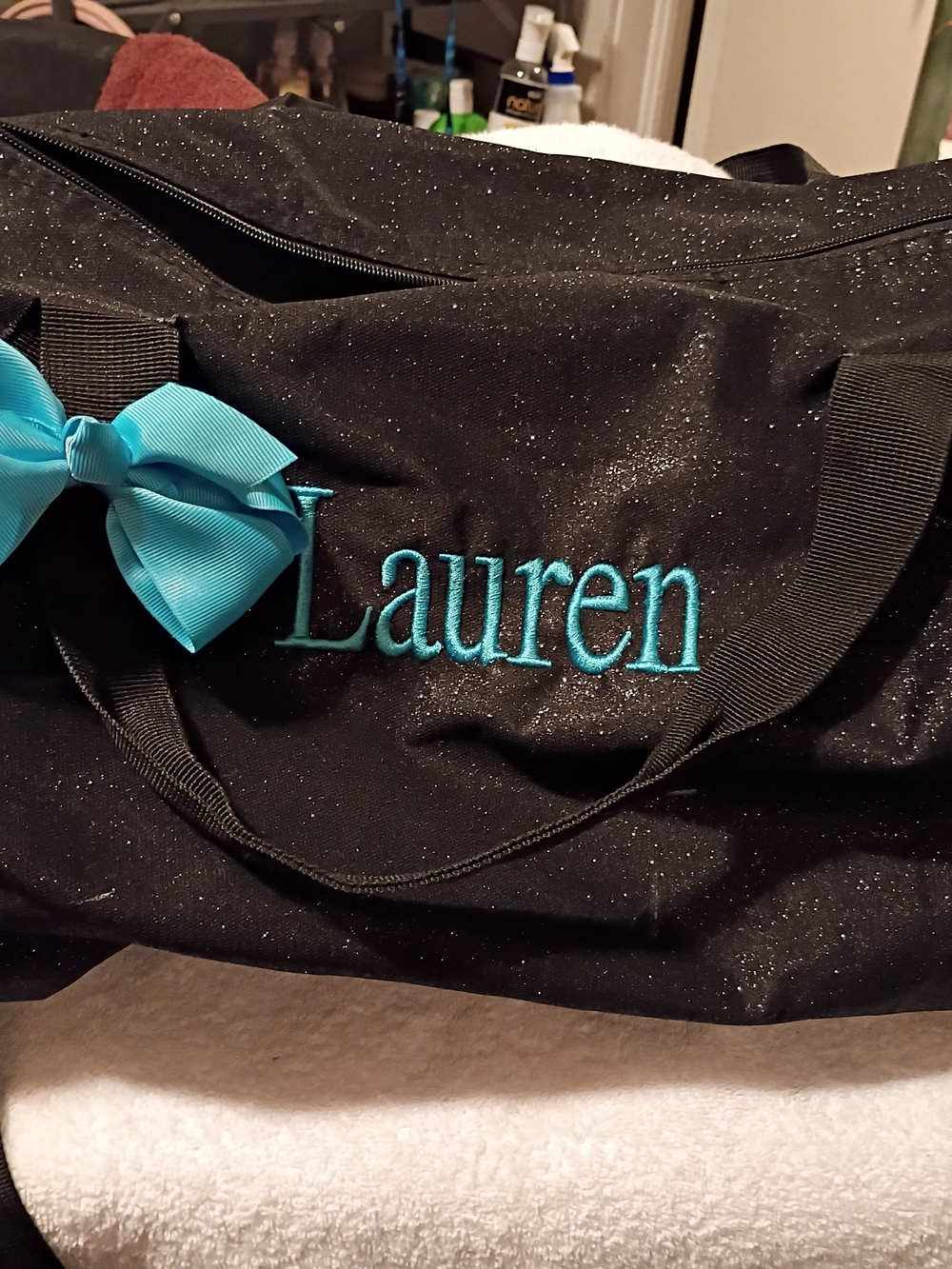 Source Unknown Black Tote with Teal Embroidery and Teal Bow